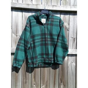 Vintage 90s Bugle Boy Quarter-Zip Fleece Pullover Green Plaid & Black Sz XL